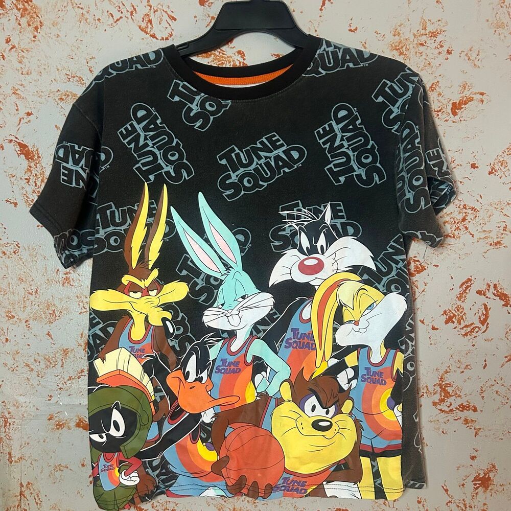 Tune Squad Looney Tunes All Over Print T-Shirt Black Space Jam Size M